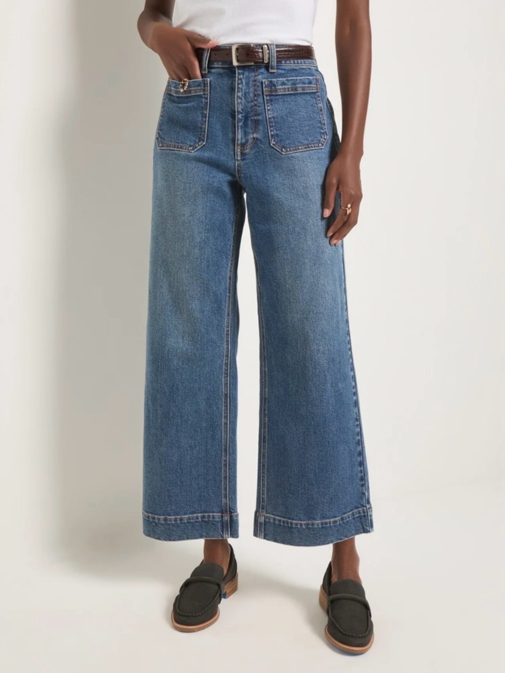 ✨ 78 & Sunny Pacific Medium Blue Wash Caroline Cropped Wide Leg Jeans Size 8 ✨